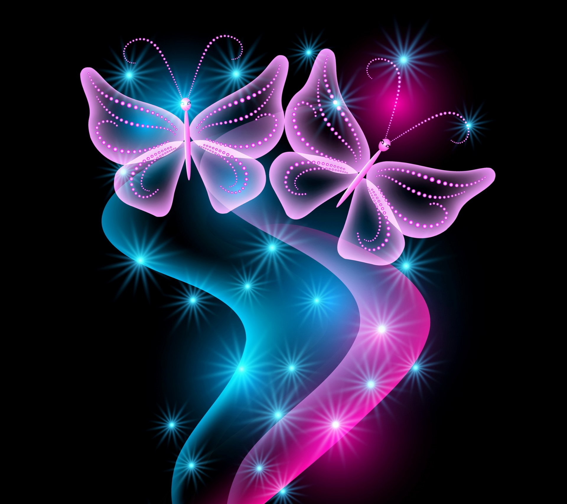 néon papillons abstrait bleu rose sparkle lueur papillons néon