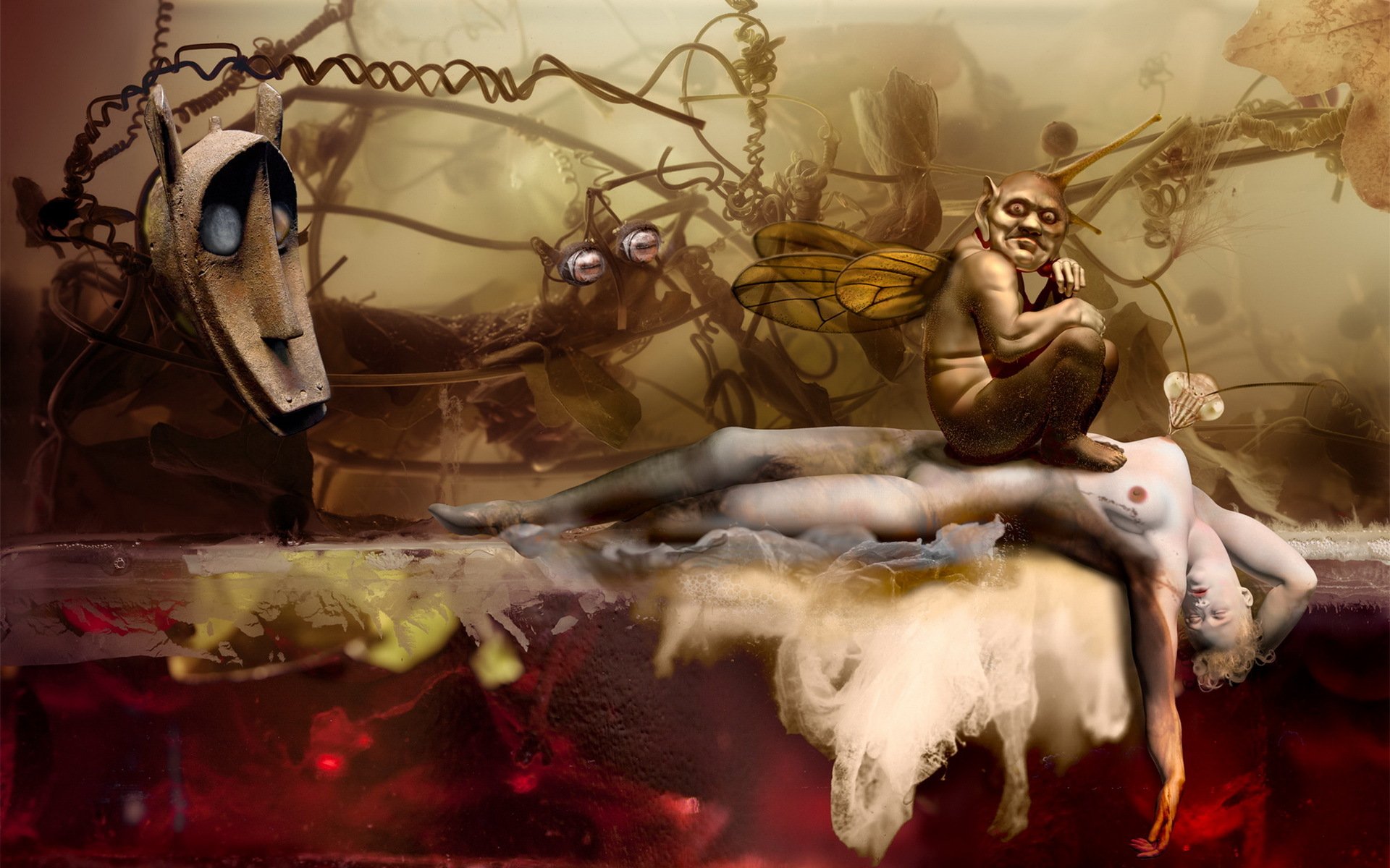 manipulation masque monstre ailes feuillage