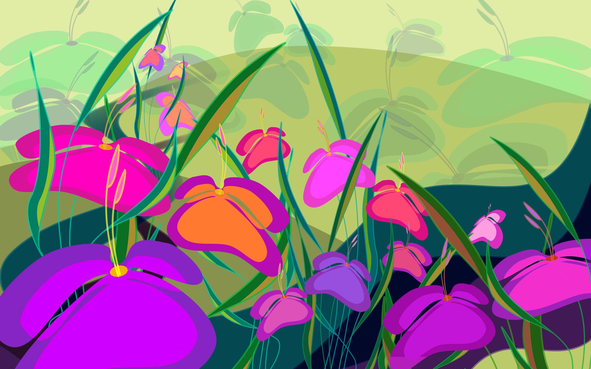 flores campo prado dibujo pintura naturaleza verano