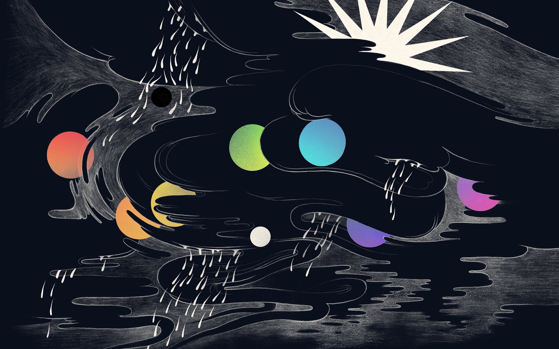 cloud rain flowers circle moon sun