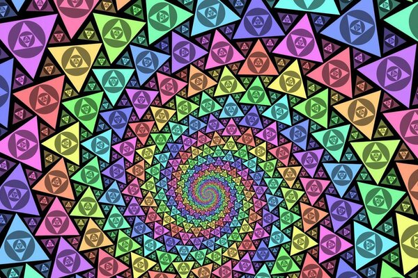 Spirale composée de triangles multicolores