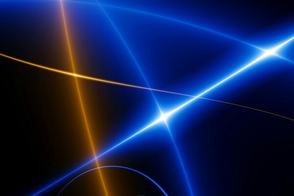 Изображение ярких неоновых световых лучей на темном фоне