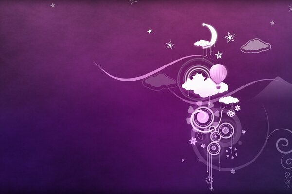 Moon with stars on a purple background
