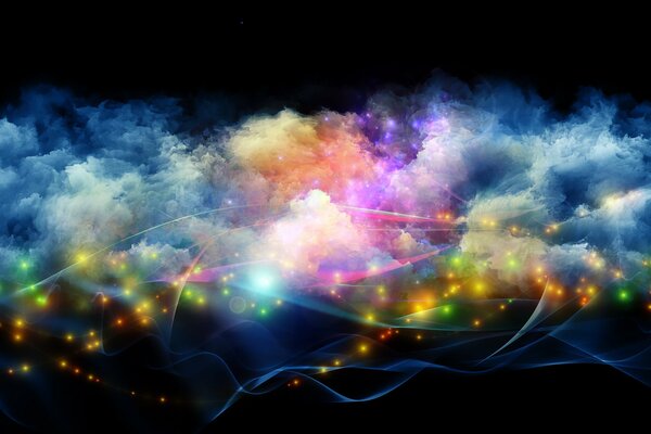 Image arc-en-ciel des aurores boréales enveloppées d une brume lumineuse
