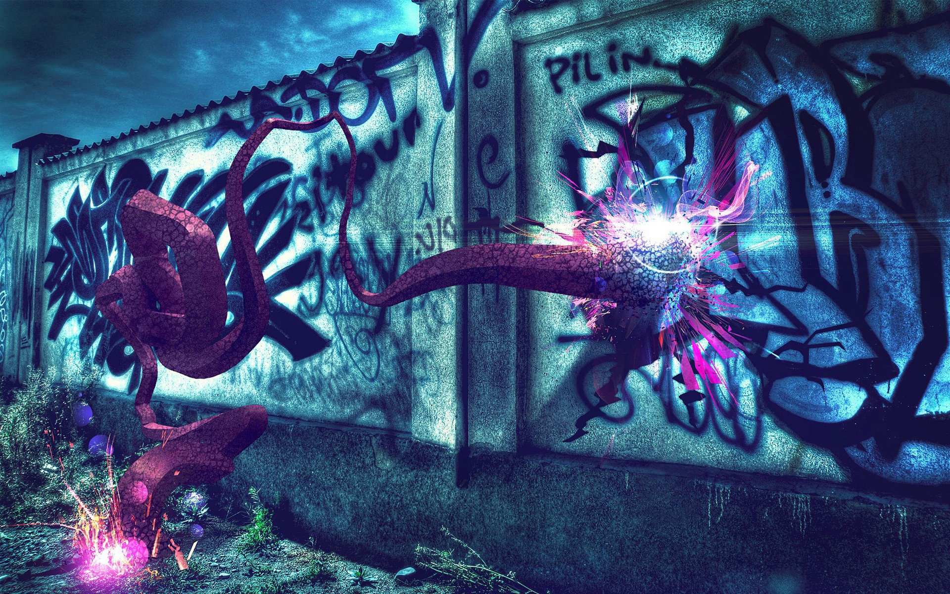 astratto graffiti colorato parete blu viola sfondo carta da parati