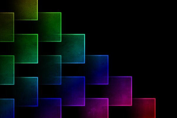 Multicolored transparent rectangles on a black background