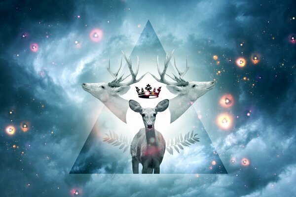 The figure of a deer with a crown in the sky