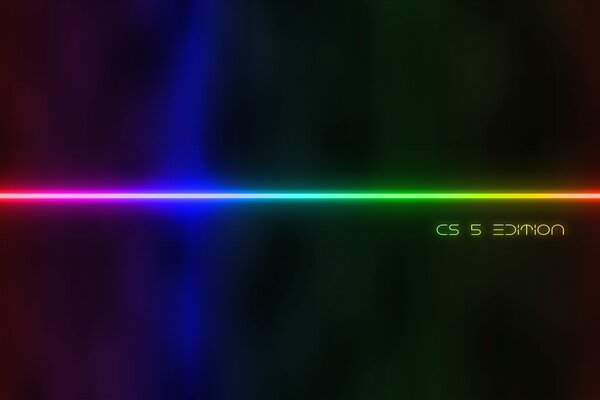 A laser beam, sparkling with all the colors of the rainbow, horizontally crossing the dark background, illuminated by this beam
