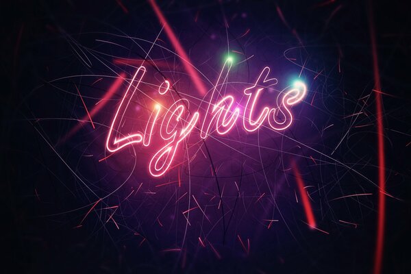 Неоновая надпись Lights на черном фоне