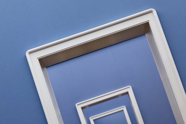 Geometric square abstraction in blue and white