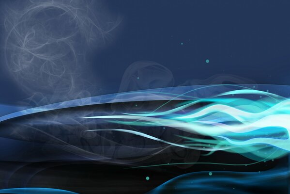 Abstraction with smooth lines, blue fire and smoke