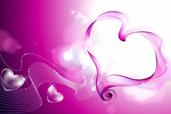 Hearts on a pink background with highlights