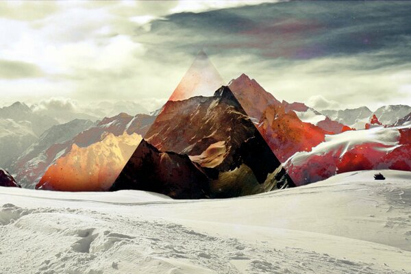 Transparent triangle on the background of mountains