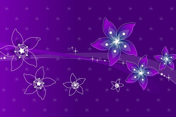 White and purple flowers on a purple background