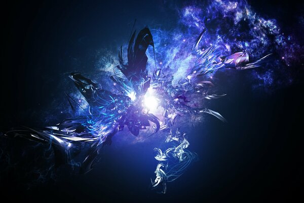 A mysterious physical process that is a flash of energy in white, blue, purple tones on a dark blue background