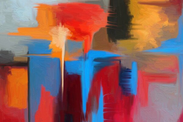 Abstraction de peintures bleues, oranges et rouges