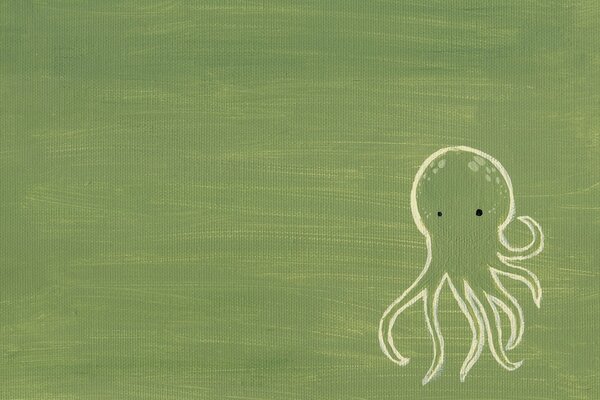 Drawing of an octopus outline on a green background