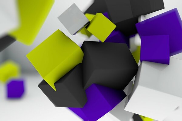 Abstract acid-colored volumetric cubes