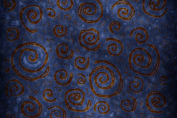 Brown spirals of different sizes on a blue background