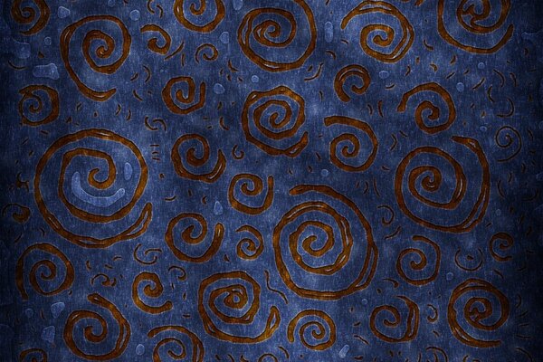 Espirales marrones de diferentes tamaños sobre fondo azul