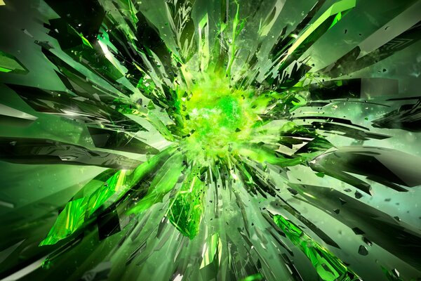 Broken green crystals on a dark background