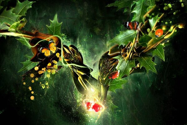 Fantastic collage of leaves and butterflies