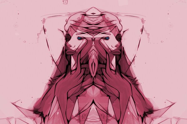 Strange drawing on a pink background