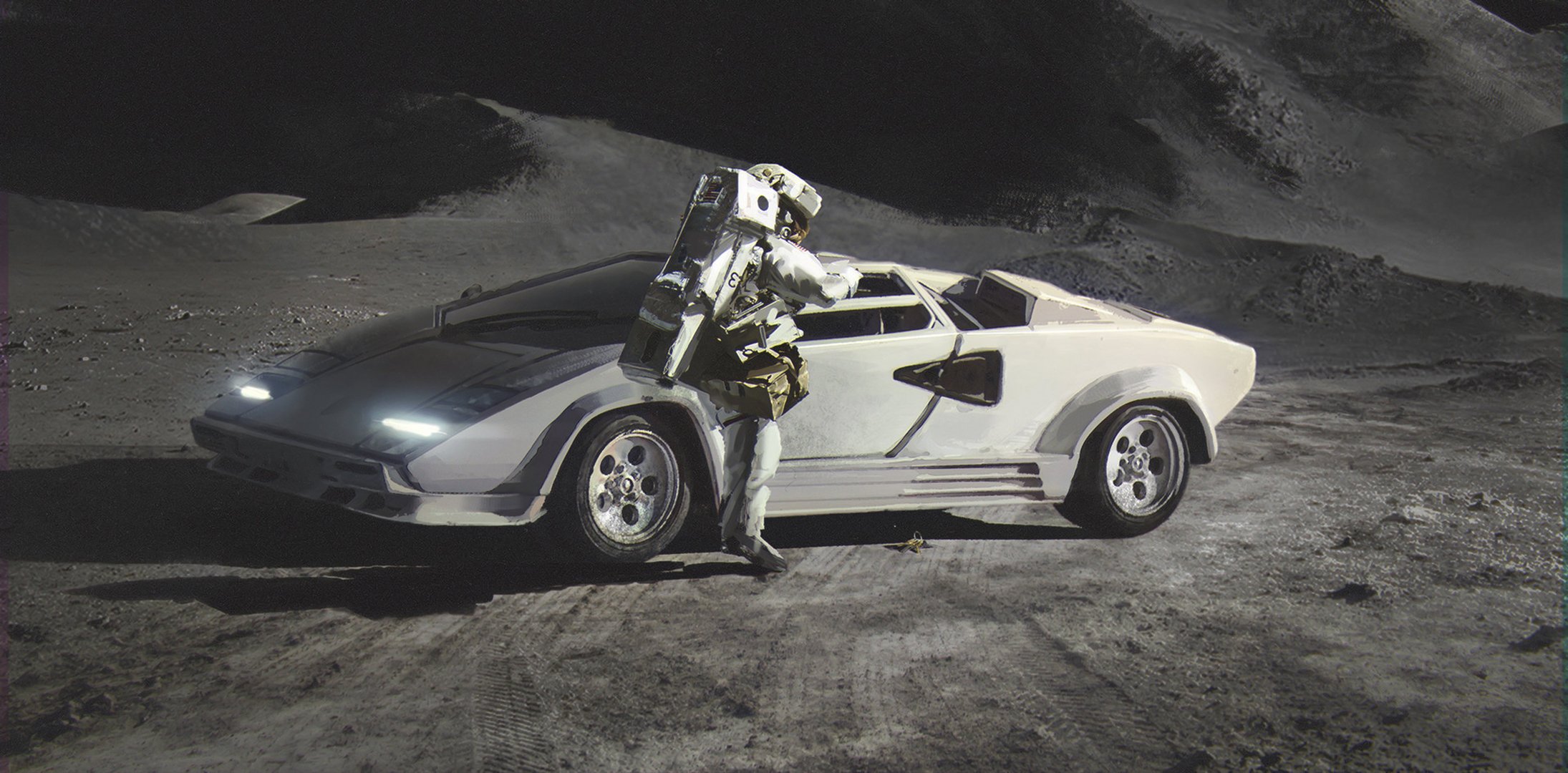 lamborghini countach astronaute lune peinture avec