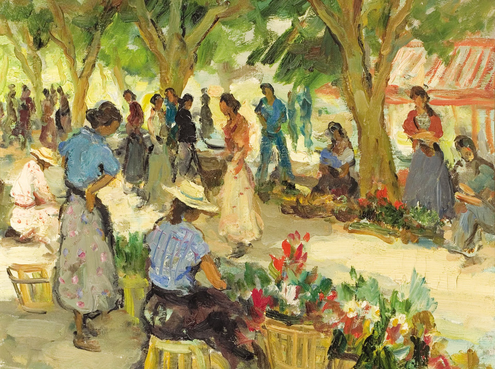 marcel dief marché aux fleurs à cannes peinture genre gens arbres fleurs