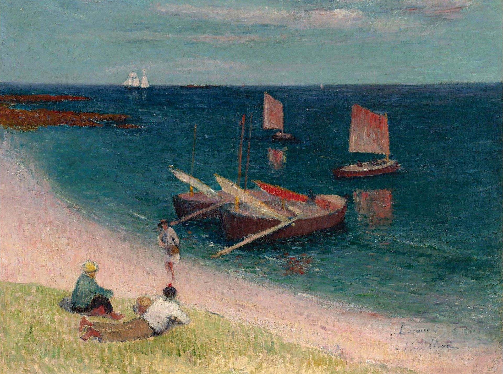 henry moret beach on the cote d azur pattern seascape beach people boat sail