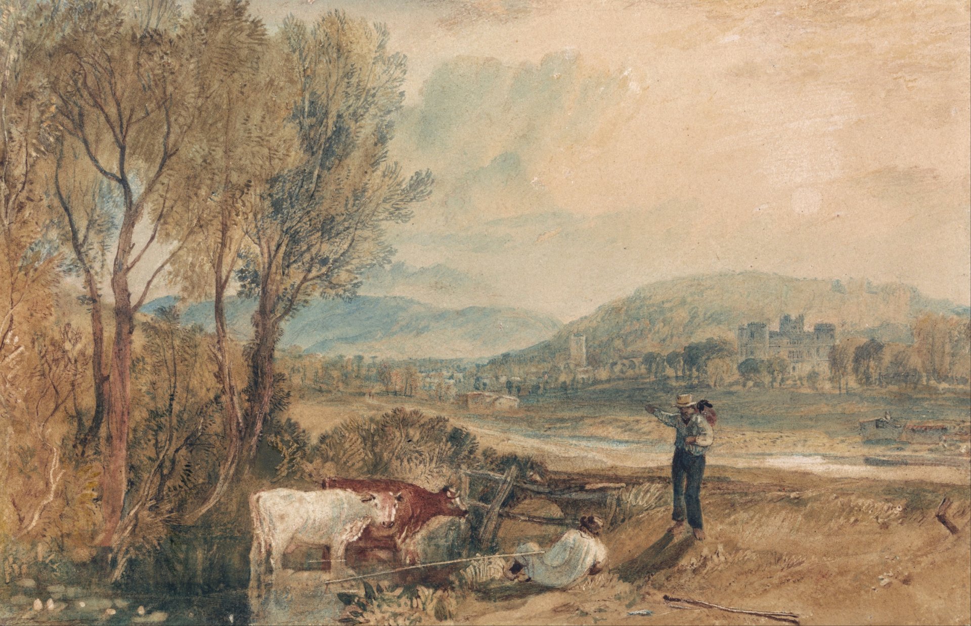 william turner château de lulworth dorset peinture paysage aquarelle rivière montagnes vaches berger