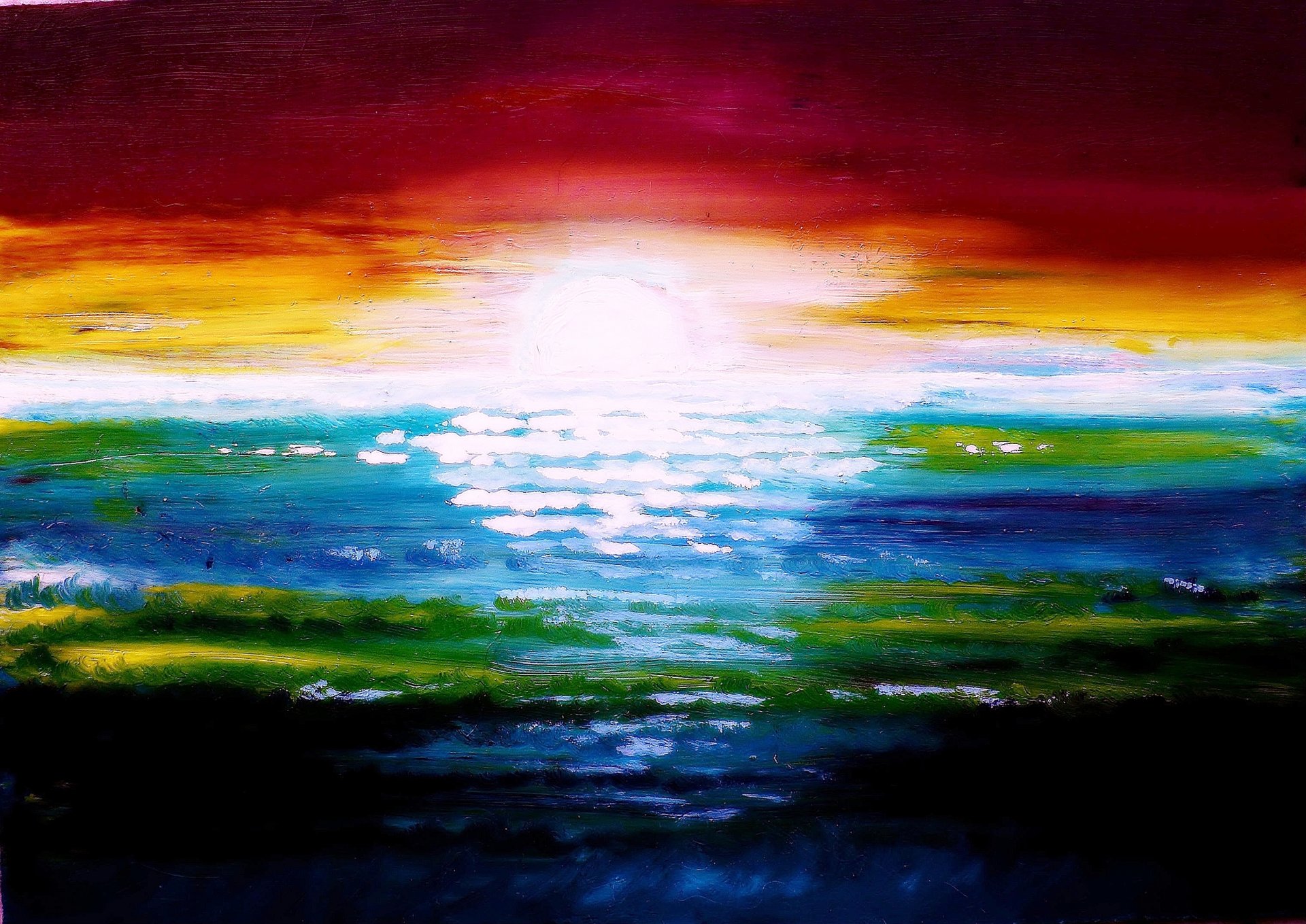 coucher de soleil soleil mer peinture