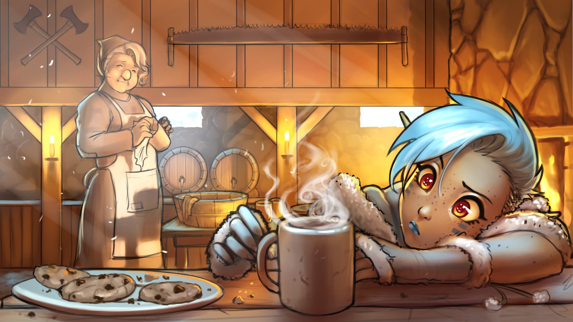 elf girl fantasy tavern mug art eyes ear