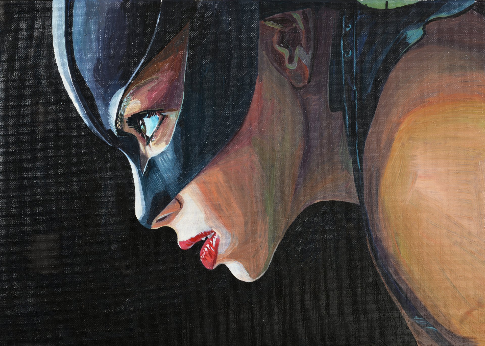 catwoman weiblich katze maske gemalt öl leinwand