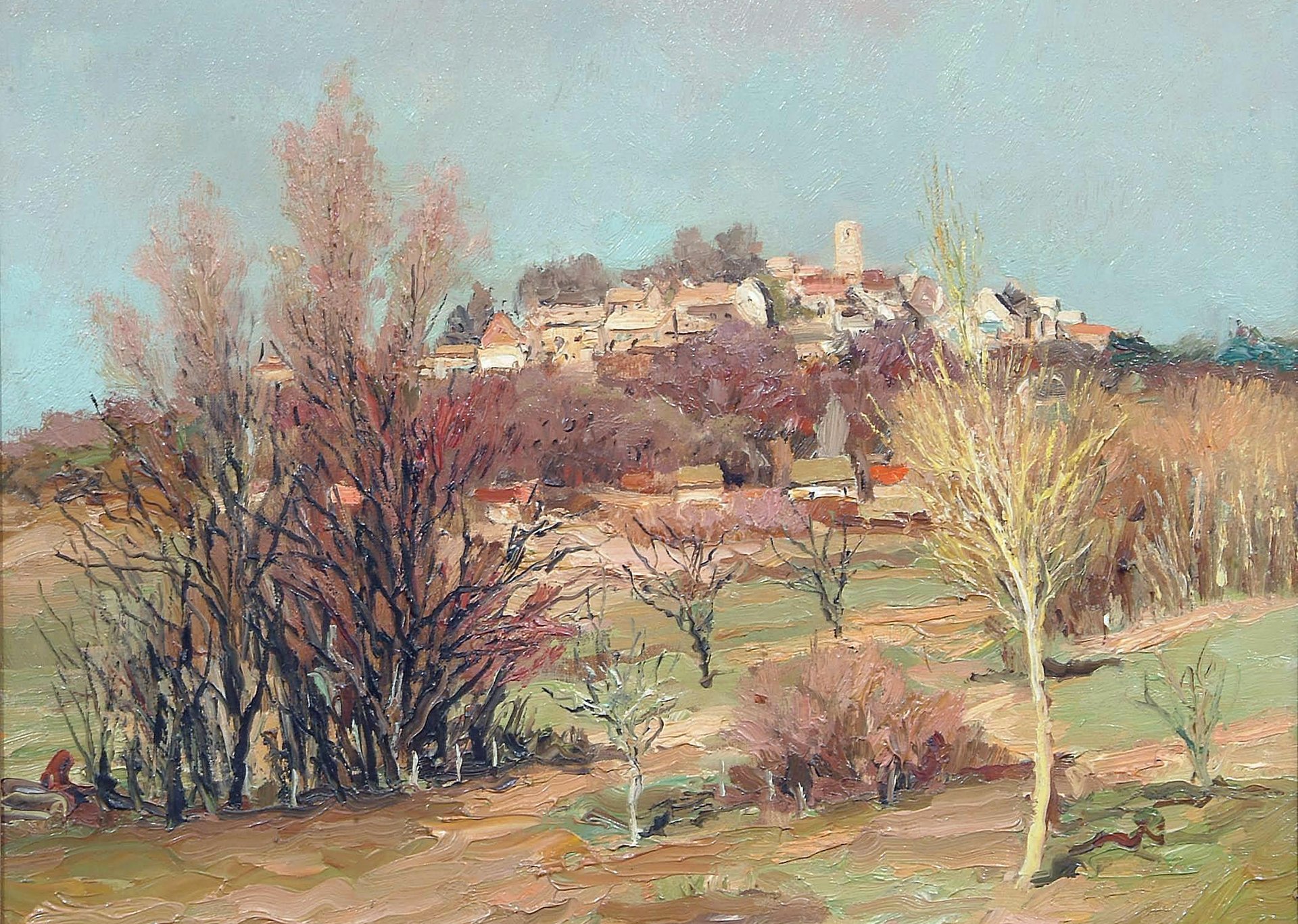 marcel dief château de nofl près de bois d arcy peinture paysage collines maisons château arbres