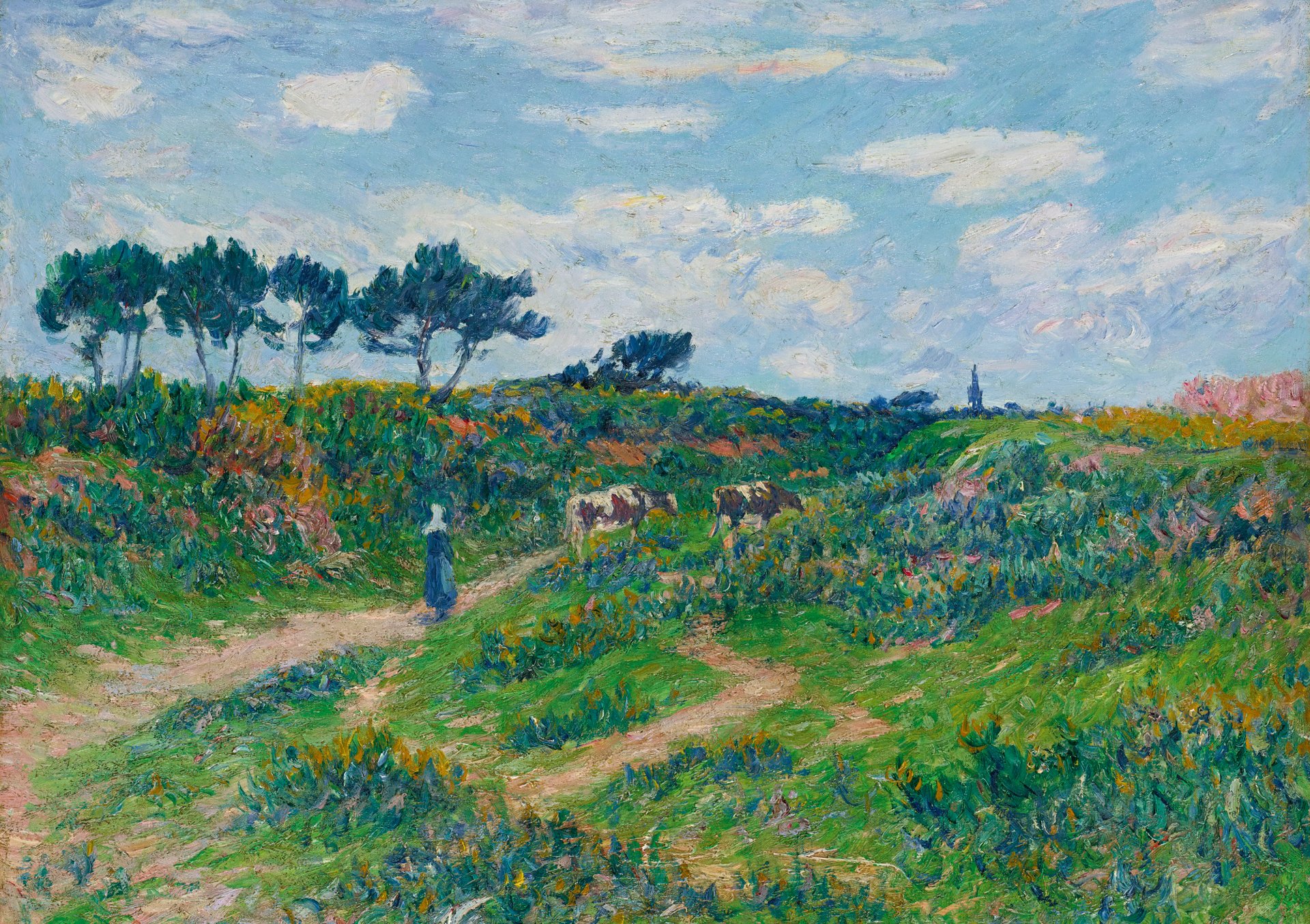 henri mare strada attraverso la brughiera in bretagna pittura paesaggio