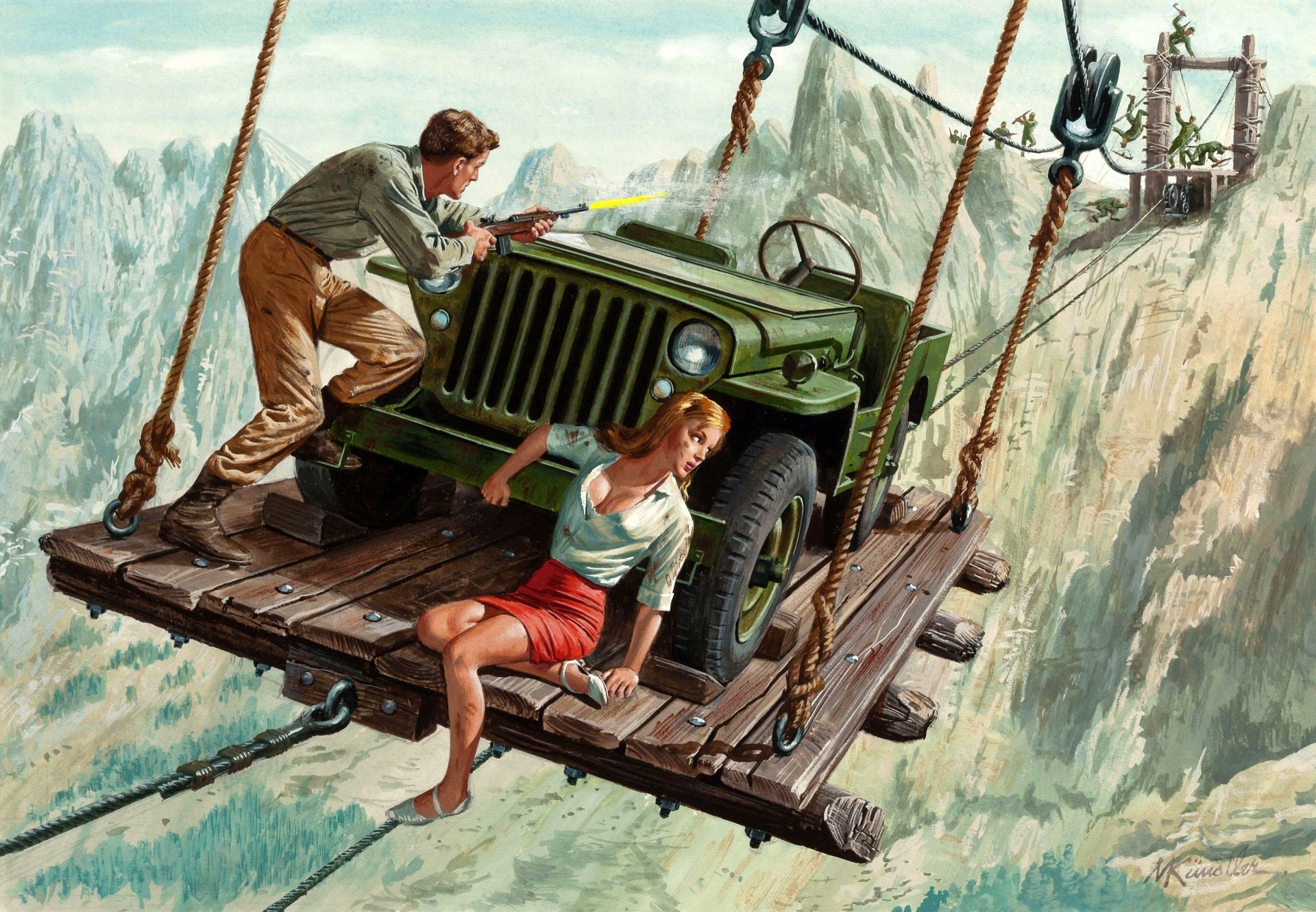 mort künstler fille homme traversée jeep jeep poursuite