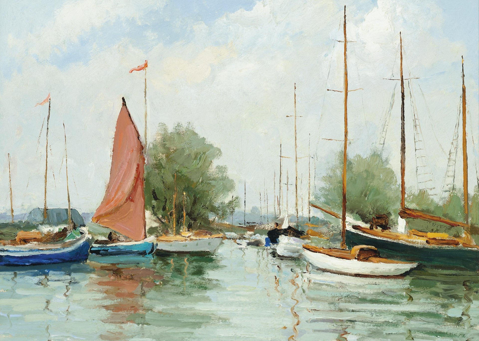 marcel dif base naval en inglaterra pintura paisaje marino barco vela mástil