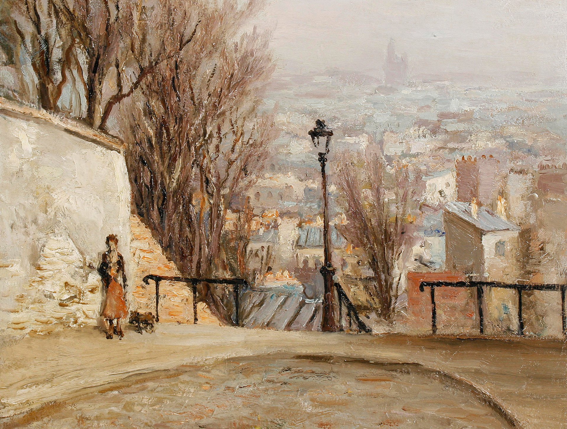 marcel dief au-dessus de la ville peinture paysage urbain rue colline lanterne maison panorama