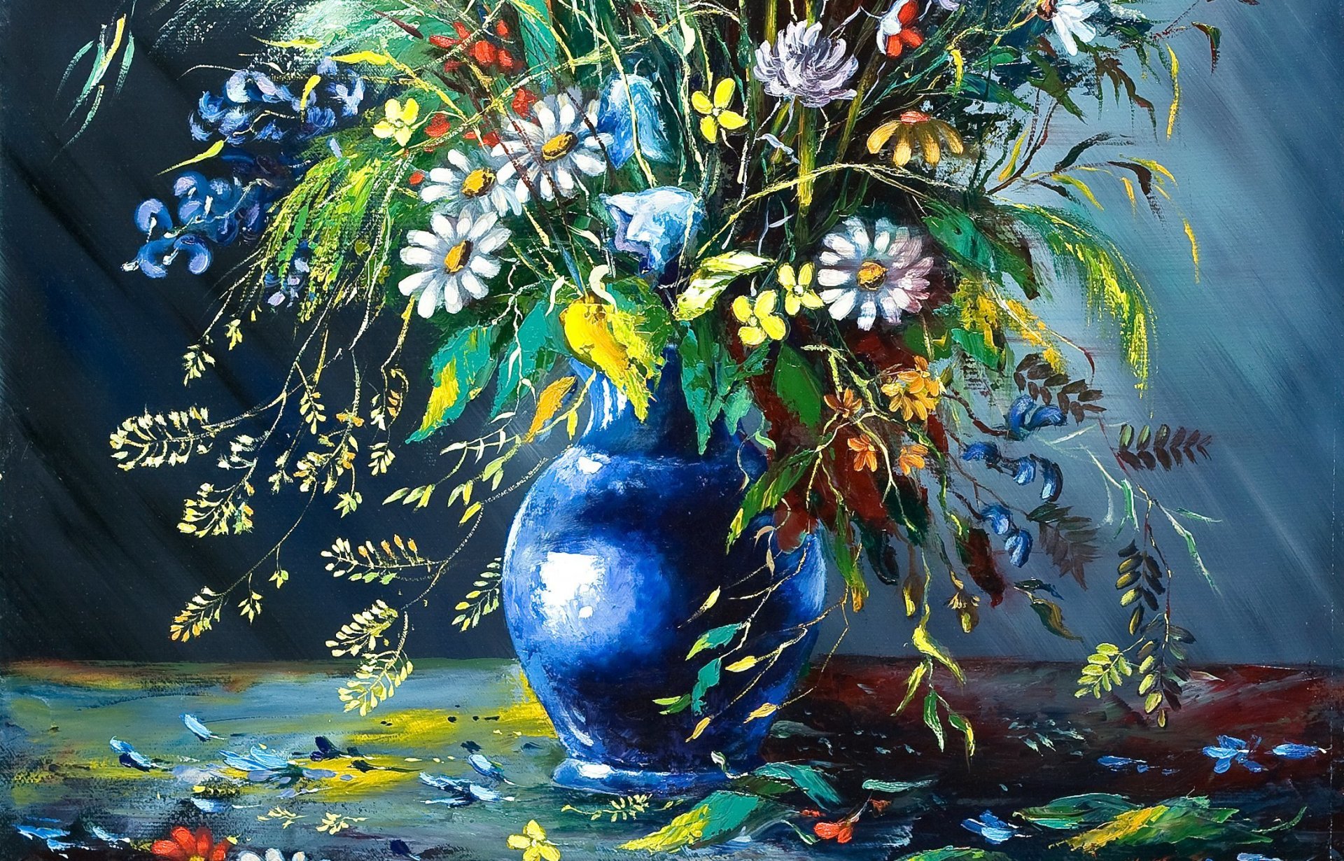 peinture peinture fleurs vase pétales s effritent