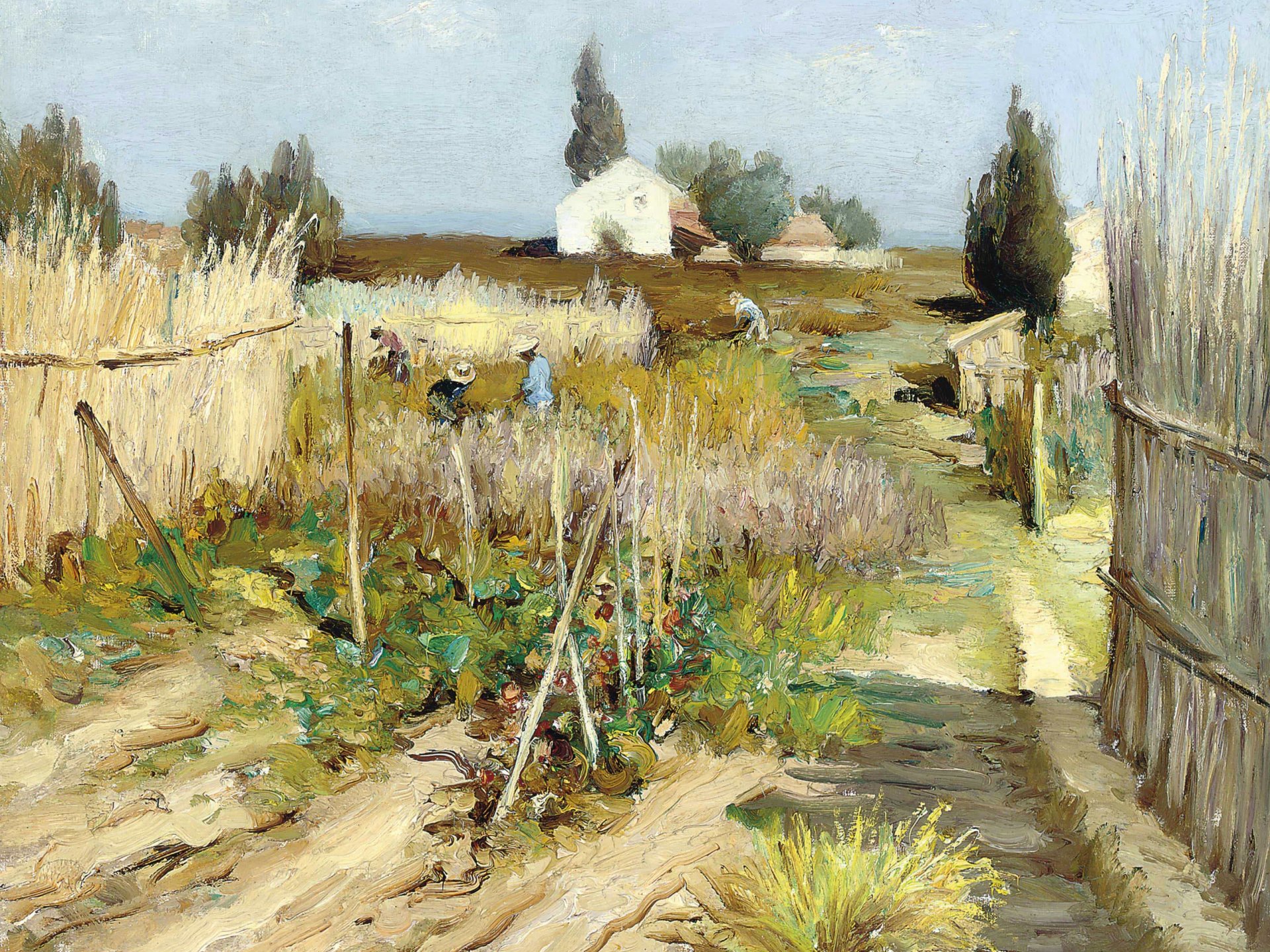 marcel dief potager en provence peinture paysage clôture maison personnes