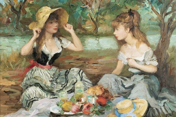 A picture with two girls on a picnic