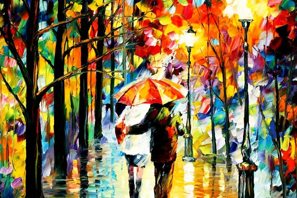 Imagen de enamorados bajo la lluvia
