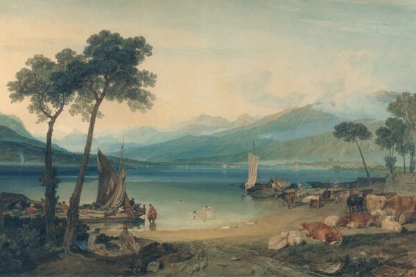 Orilla del lago de Ginebra con barcos