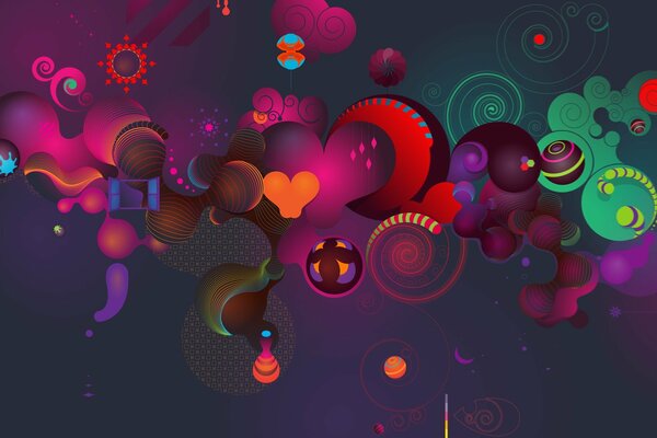 Multicolored circles and swirls on a dark background