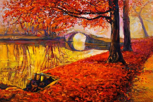 Paisaje de otoño pintura al óleo o acuarela buena pintura escénica