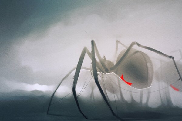 Spider black widow in the fog