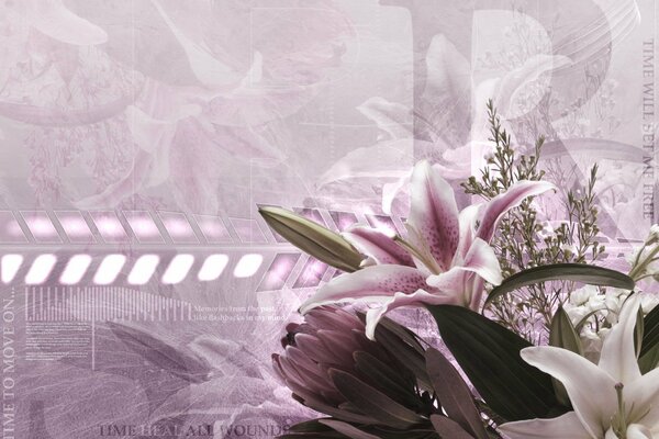 Lilienstrauß mit lila Hintergrund