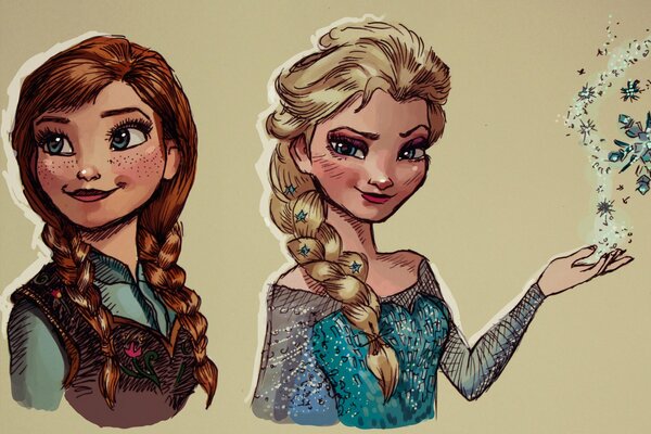 Anna and Elsa from the cartoon Cold Heart 