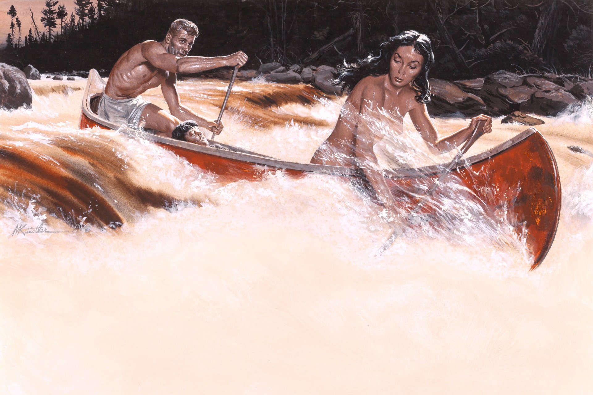 mort künstler pastel hombre mujer río naturaleza